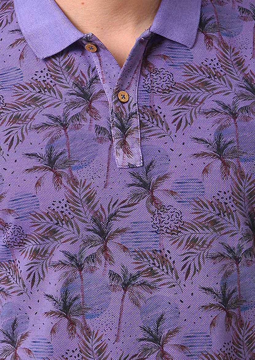 Mor Baskılı Polo Yaka %100 Pamuk T-Shirt - 3