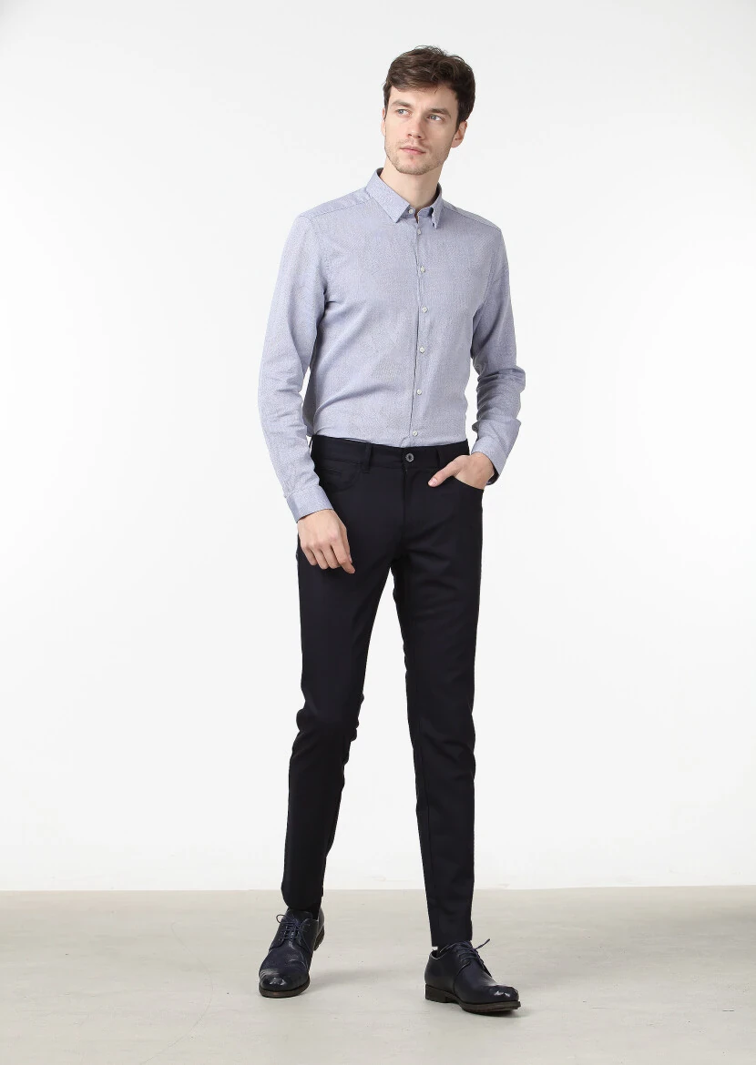 Mor Desenli Fitted Fit Dokuma Casual %100 Pamuk Gömlek - 2