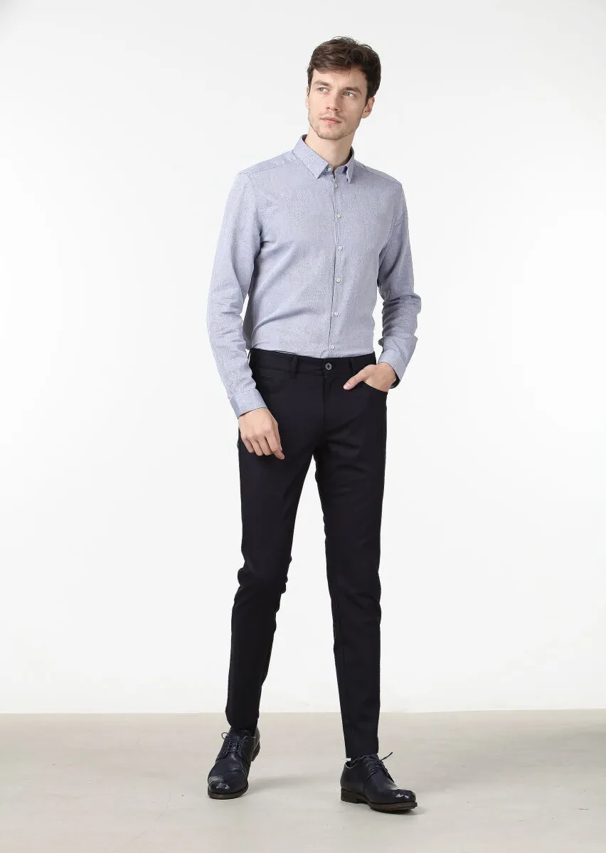 Mor Desenli Fitted Fit Dokuma Casual %100 Pamuk Gömlek - 2