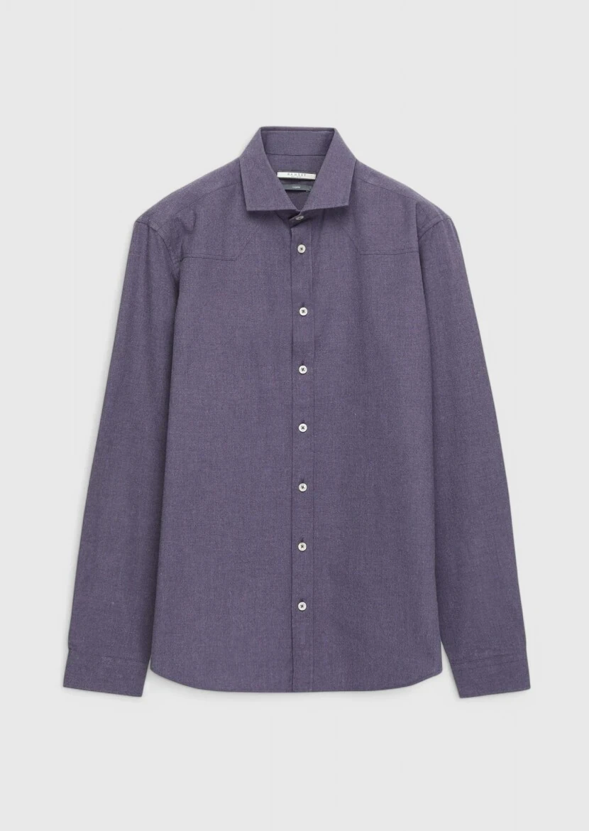Mor Düz Regular Fit Dokuma Casual %100 Pamuk Gömlek 