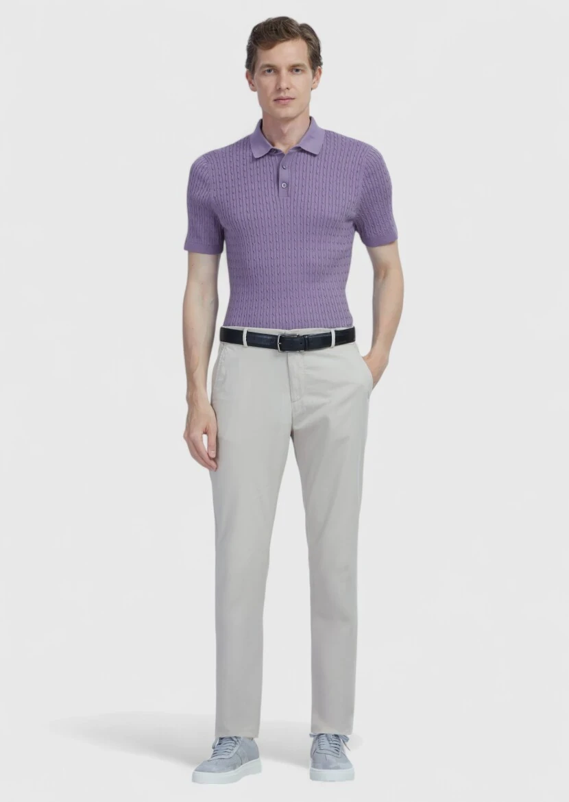 Mor Polo Yaka Jakarlı Pamuk Karışımlı Triko - RAMSEY