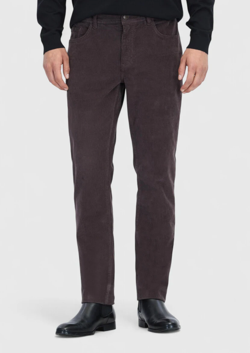 Mürdüm Düz Dokuma Slim Fit Kadife Casual Pamuk Karışımlı Pantolon - RAMSEY