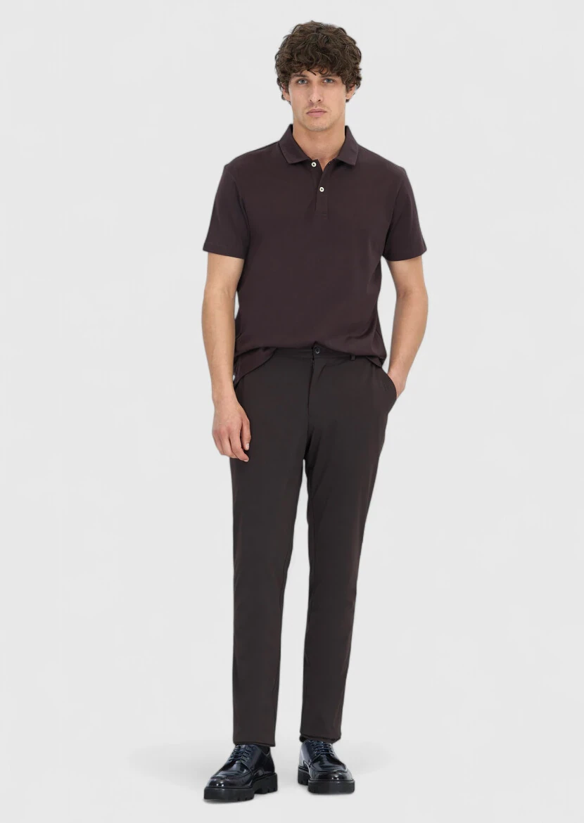 Mürdüm Düz Polo Yaka %100 Pamuk T-Shirt - 2