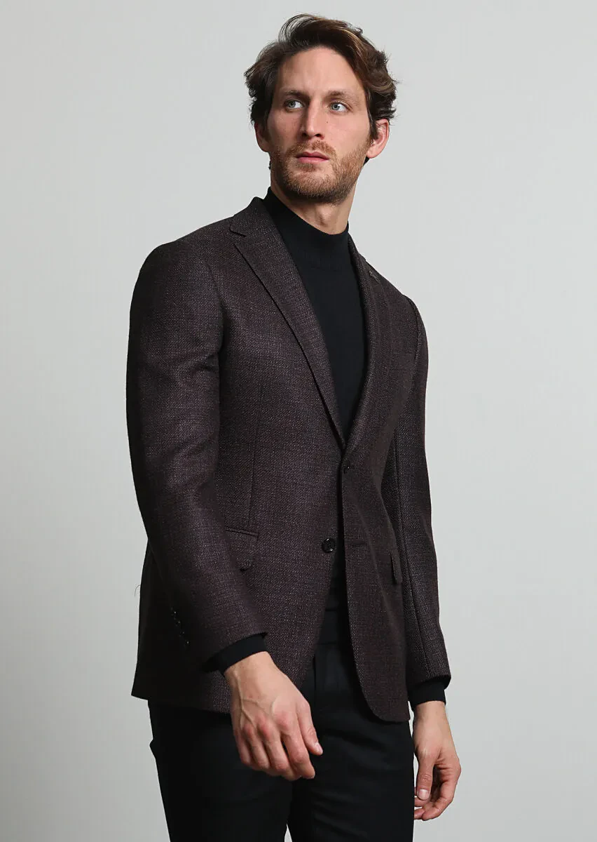 Mürdüm Düz Regular Fit İpek Karışımlı Ceket - 1