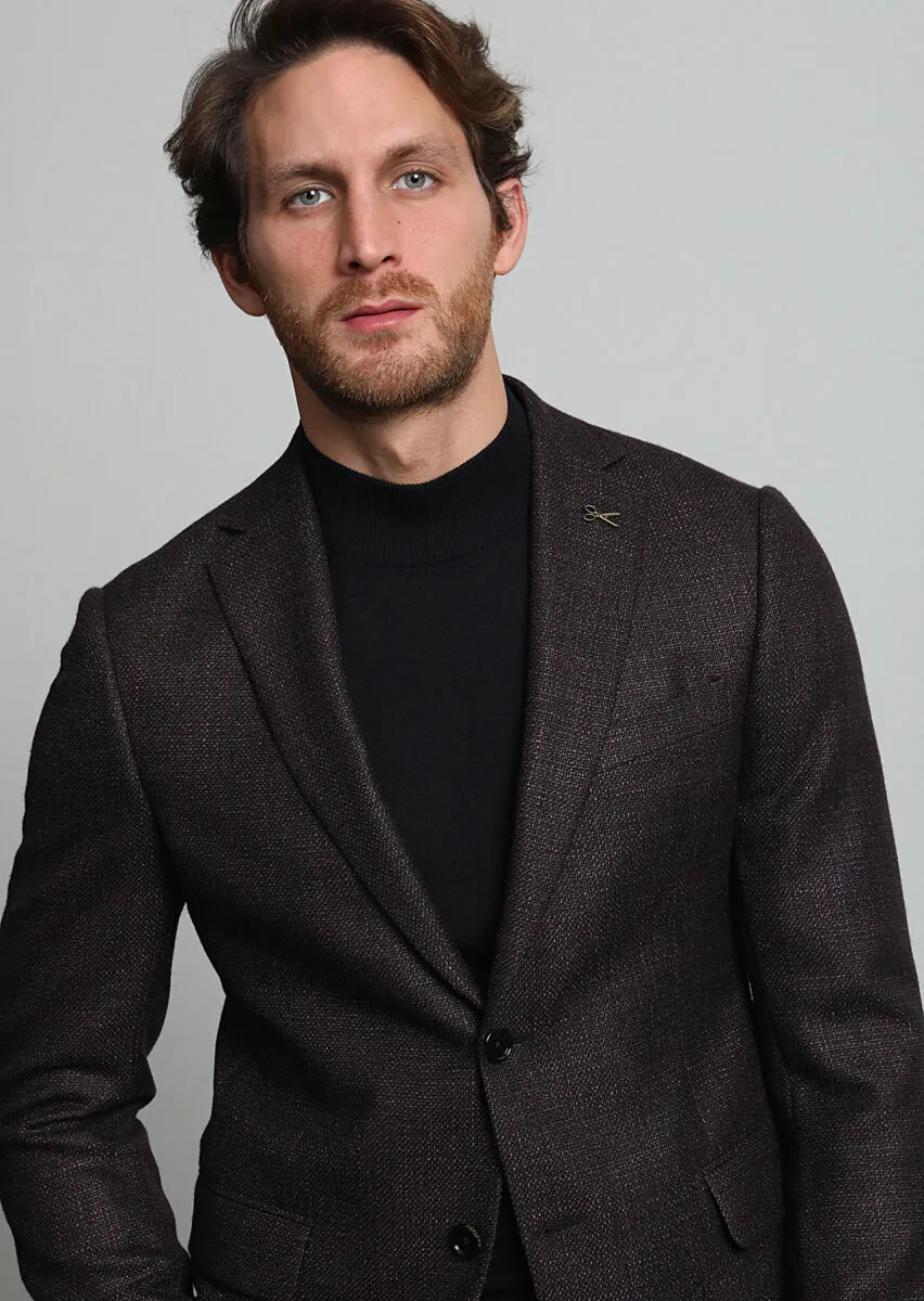 Mürdüm Düz Regular Fit İpek Karışımlı Ceket - 2