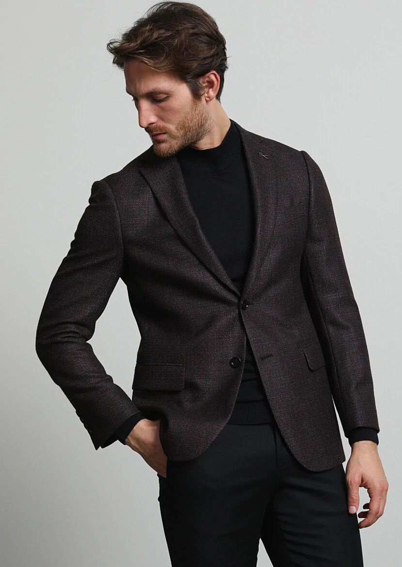 Mürdüm Düz Regular Fit İpek Karışımlı Ceket - 3