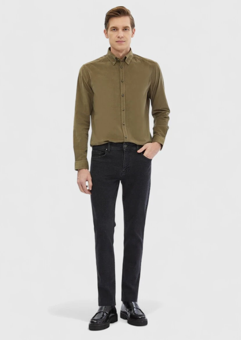 Mürdüm Fitilli Regular Fit Dokuma Kadife Casual %100 Pamuk Gömlek - 2