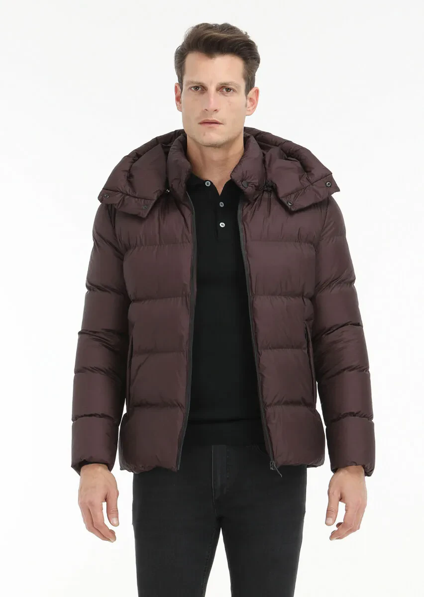 Mürdüm Regular Fit Kapüşonlu Casual Dokuma Mont - 3