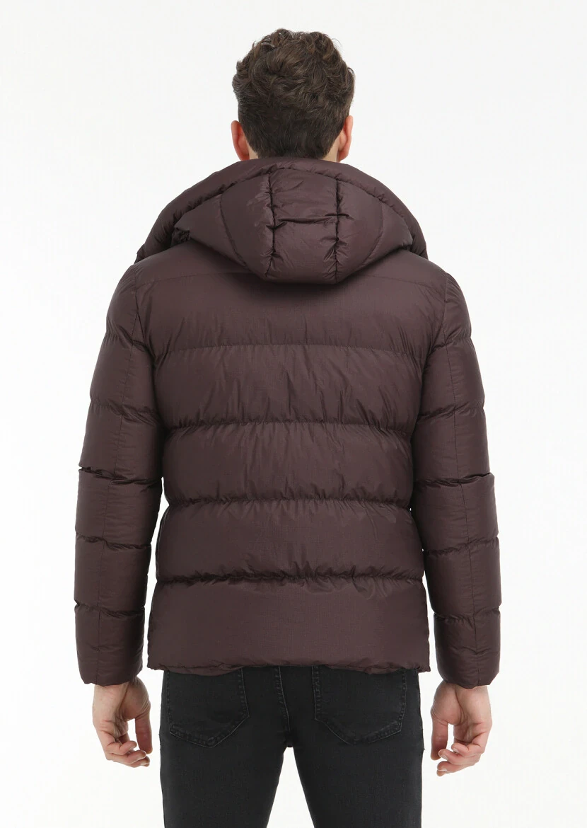 Mürdüm Regular Fit Kapüşonlu Casual Dokuma Mont - 6