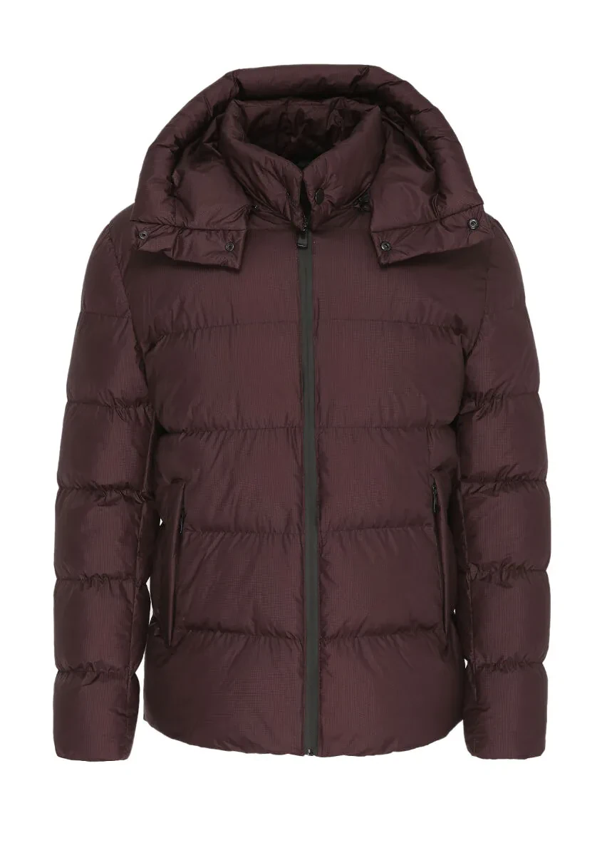 Mürdüm Regular Fit Kapüşonlu Casual Dokuma Mont - 7