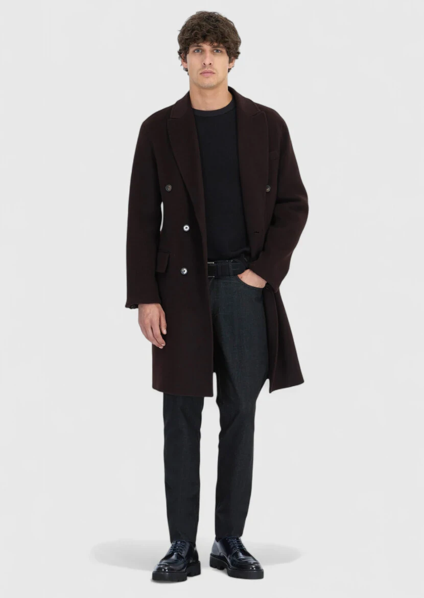 Mürdüm Regular Fit Kruvaze Yaka Klasik Dokuma Palto - RAMSEY