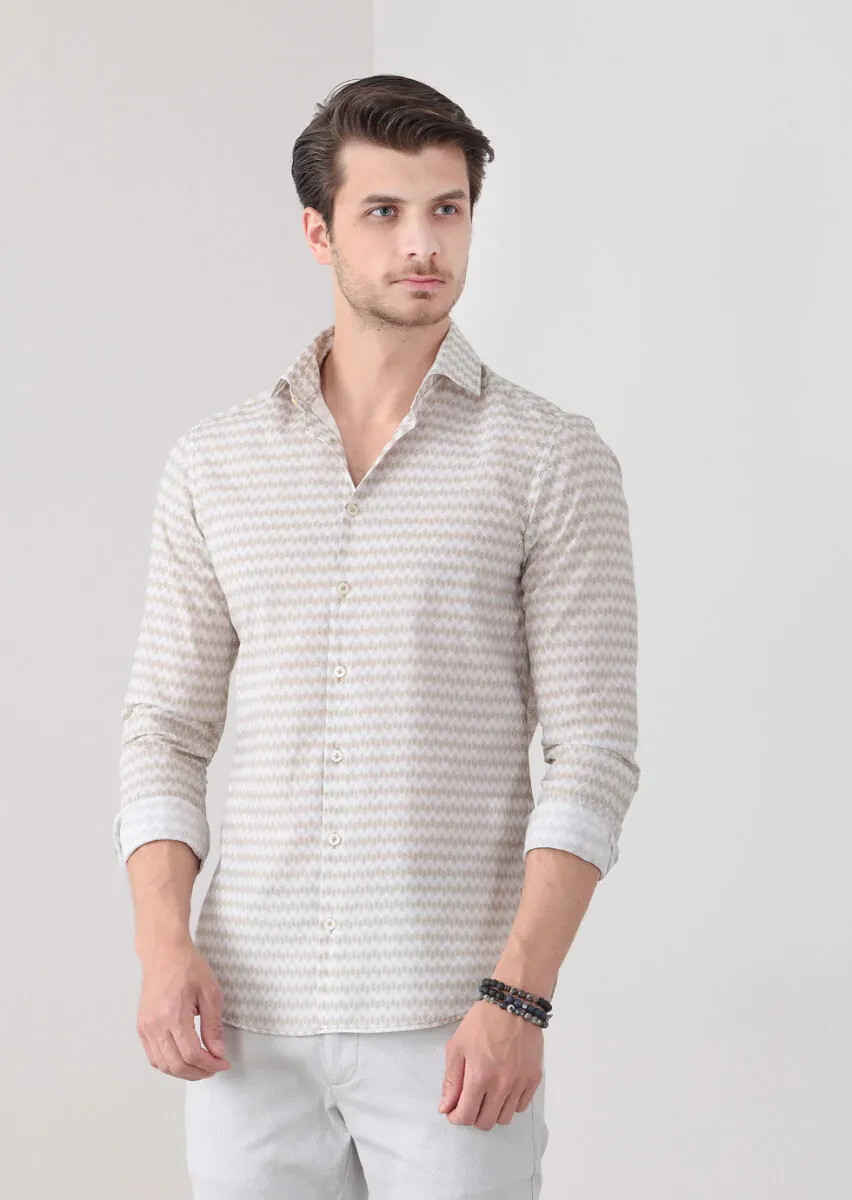 Mustard Printed Slim Fit Weaving Casual 100% Cotton Shirt - 3