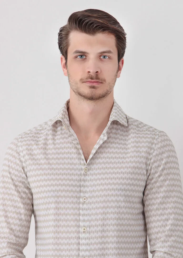 Mustard Printed Slim Fit Weaving Casual 100% Cotton Shirt - 4