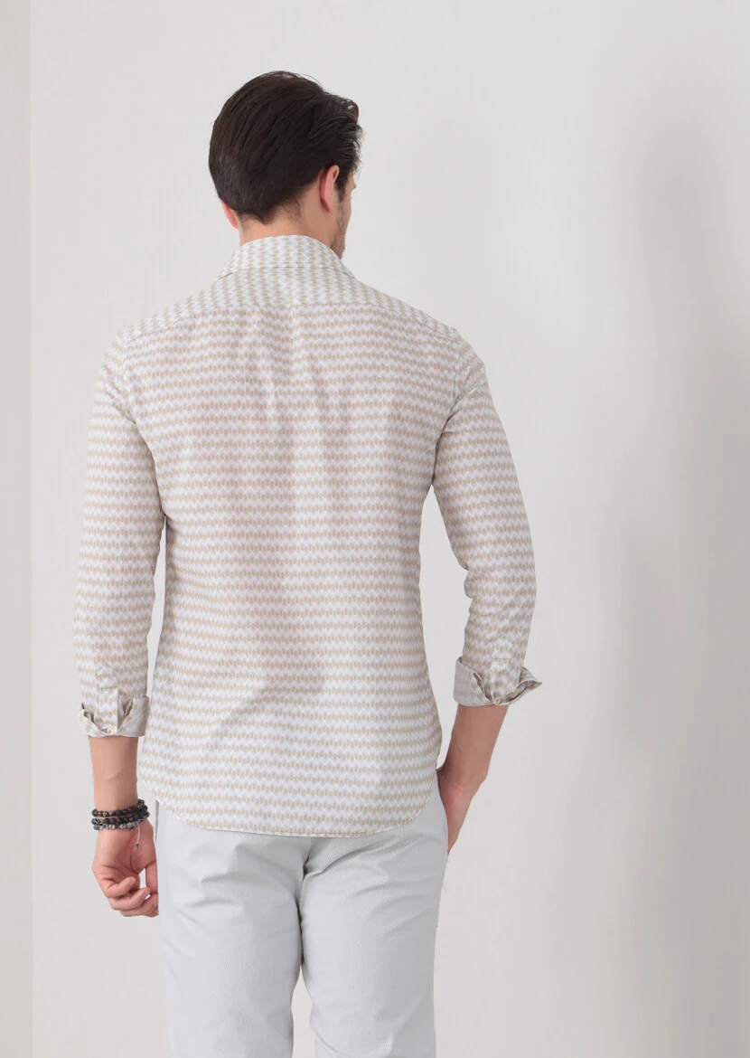 Mustard Printed Slim Fit Weaving Casual 100% Cotton Shirt - 5