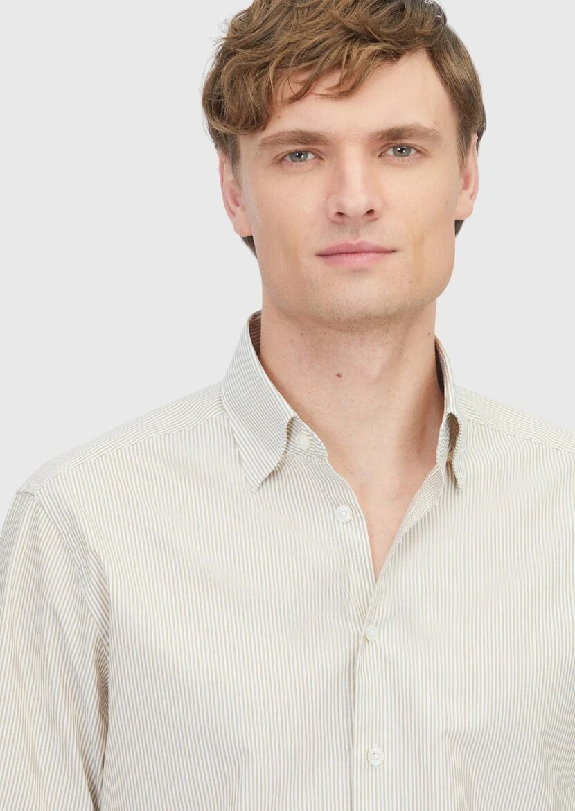 Mustard Striped Casual Fit Weaving Casual 100% Cotton Shirt - 3