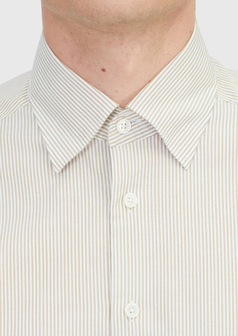 Mustard Striped Casual Fit Weaving Casual 100% Cotton Shirt - 5