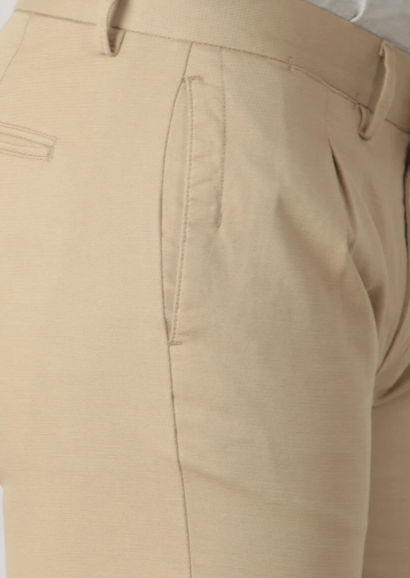 Mustard Weaving Slim Fit Casual Cotton Blended Trousers - 3