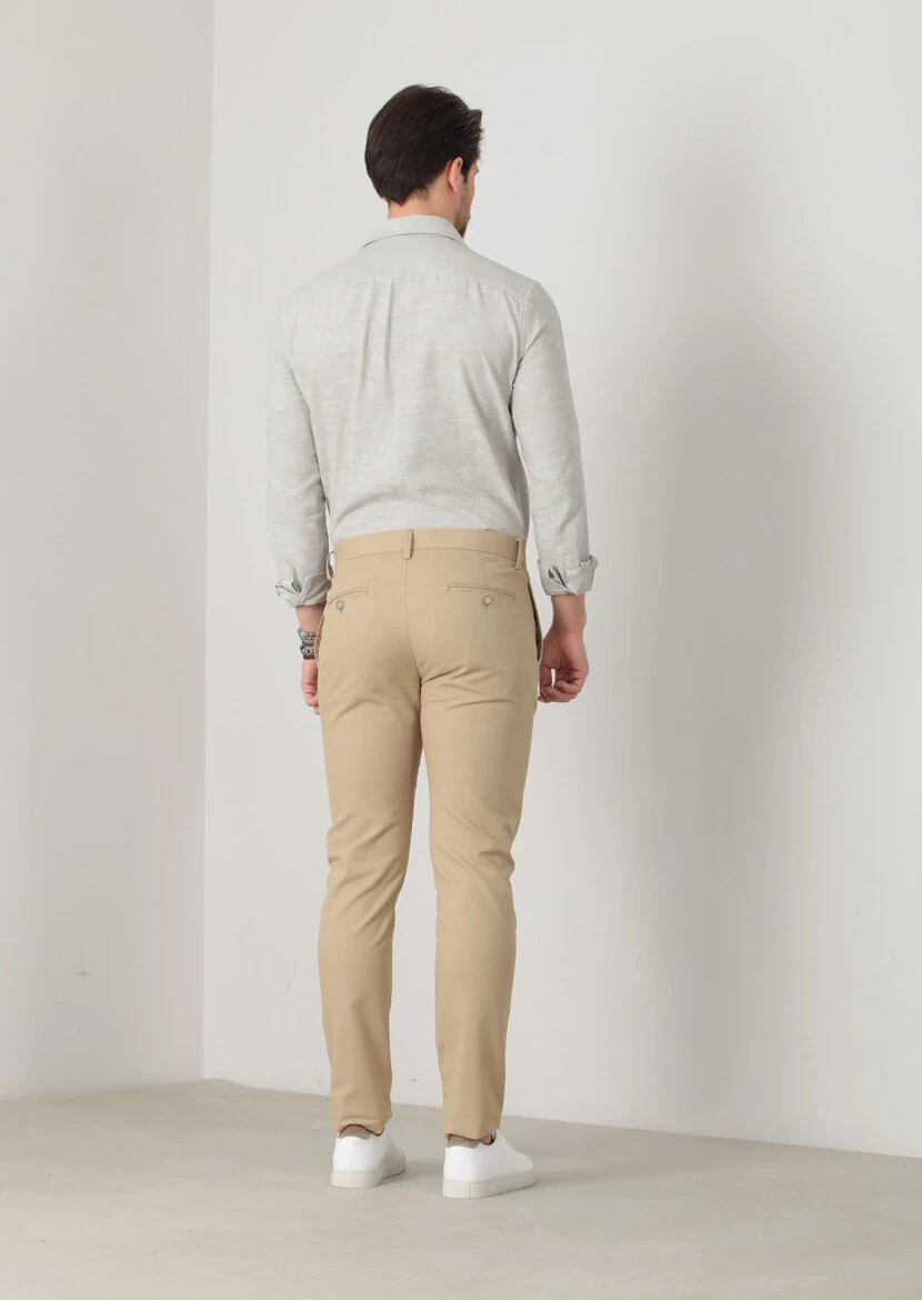 Mustard Weaving Slim Fit Casual Cotton Blended Trousers - 4