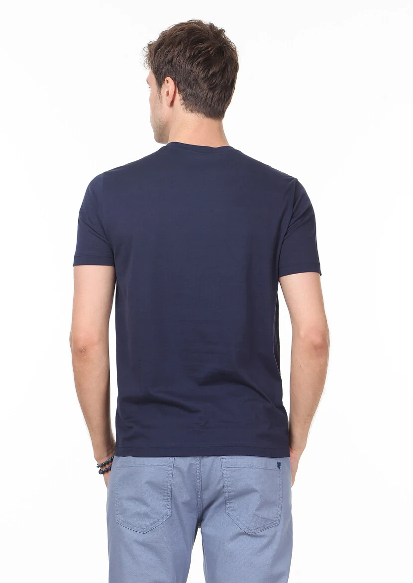 Navy Blue 100% Cotton T-Shirt - 4