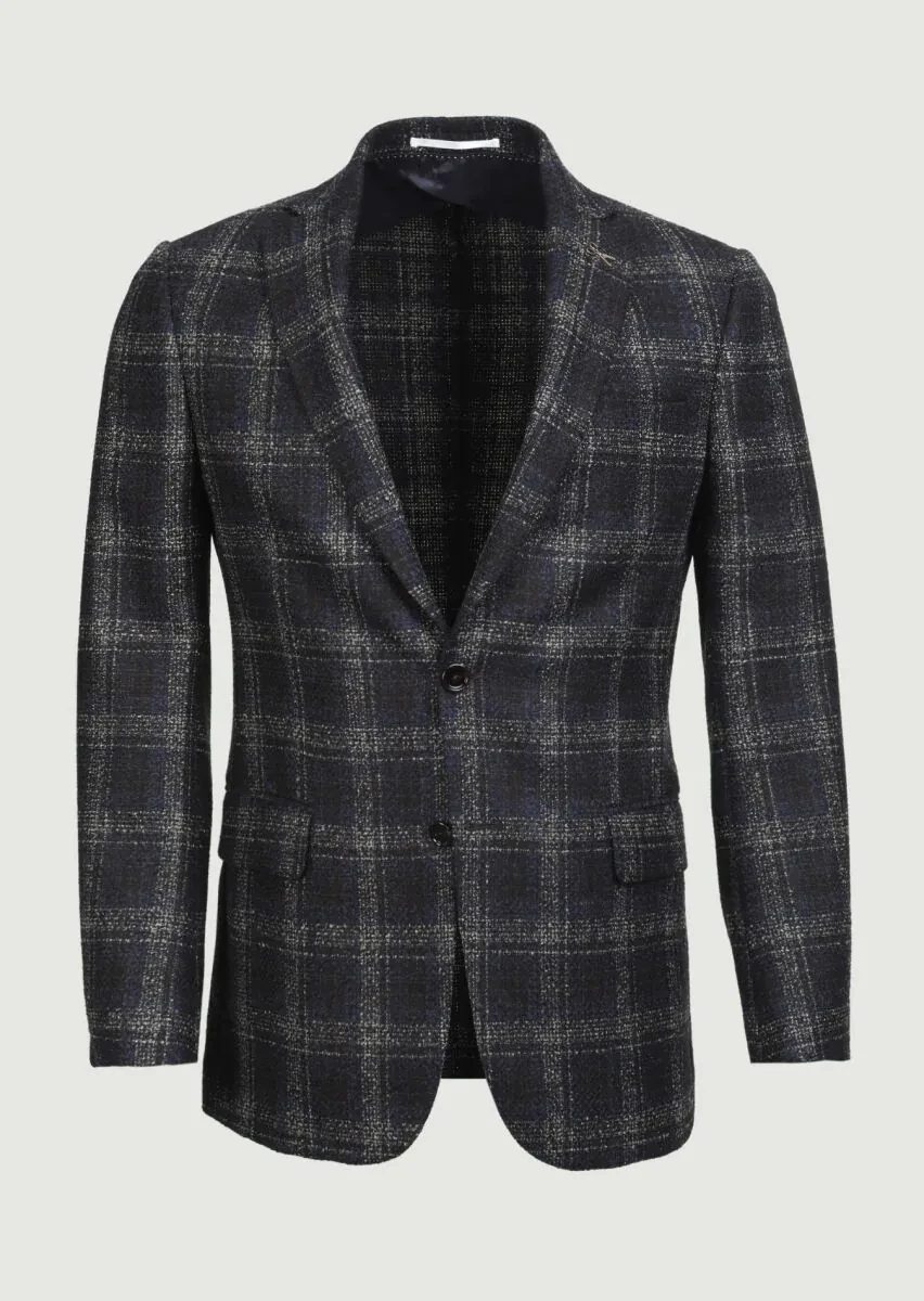 Navy Blue Checkered Regular Fit Wool Blended Jacket - 6