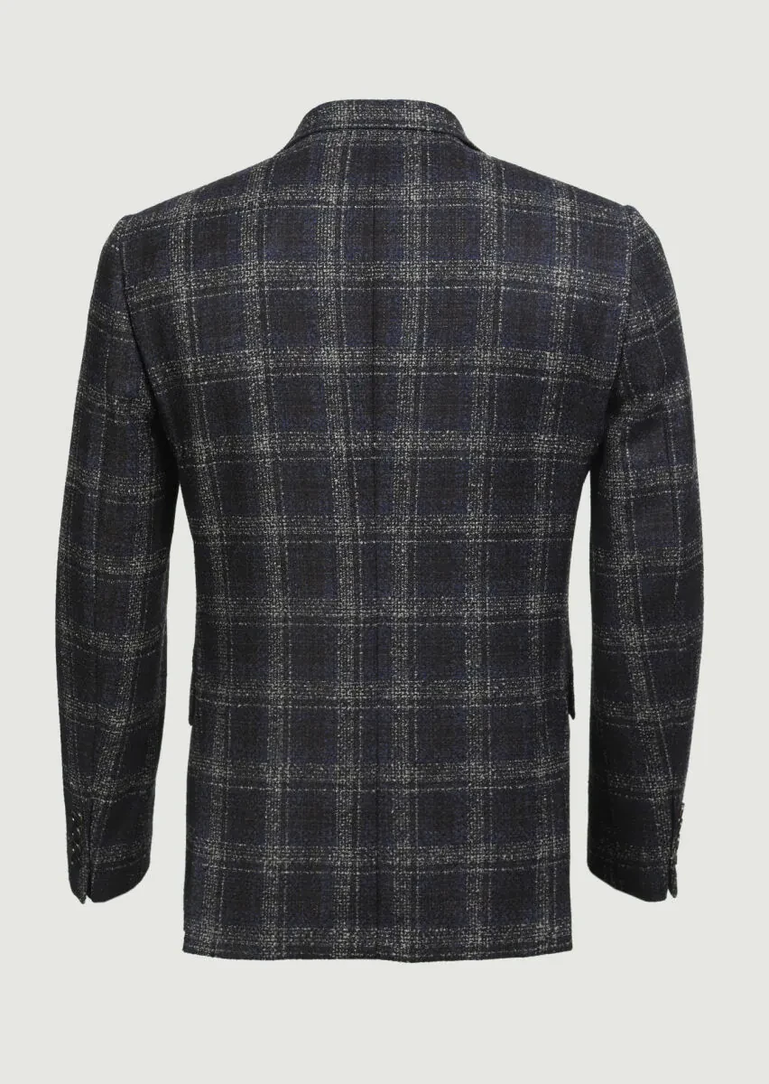 Navy Blue Checkered Regular Fit Wool Blended Jacket - 7