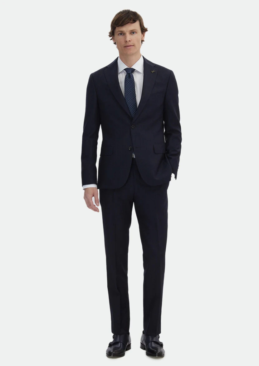 Navy Blue Checkered Zeroweight Slim Fit Wool Blended Suit - RAMSEY