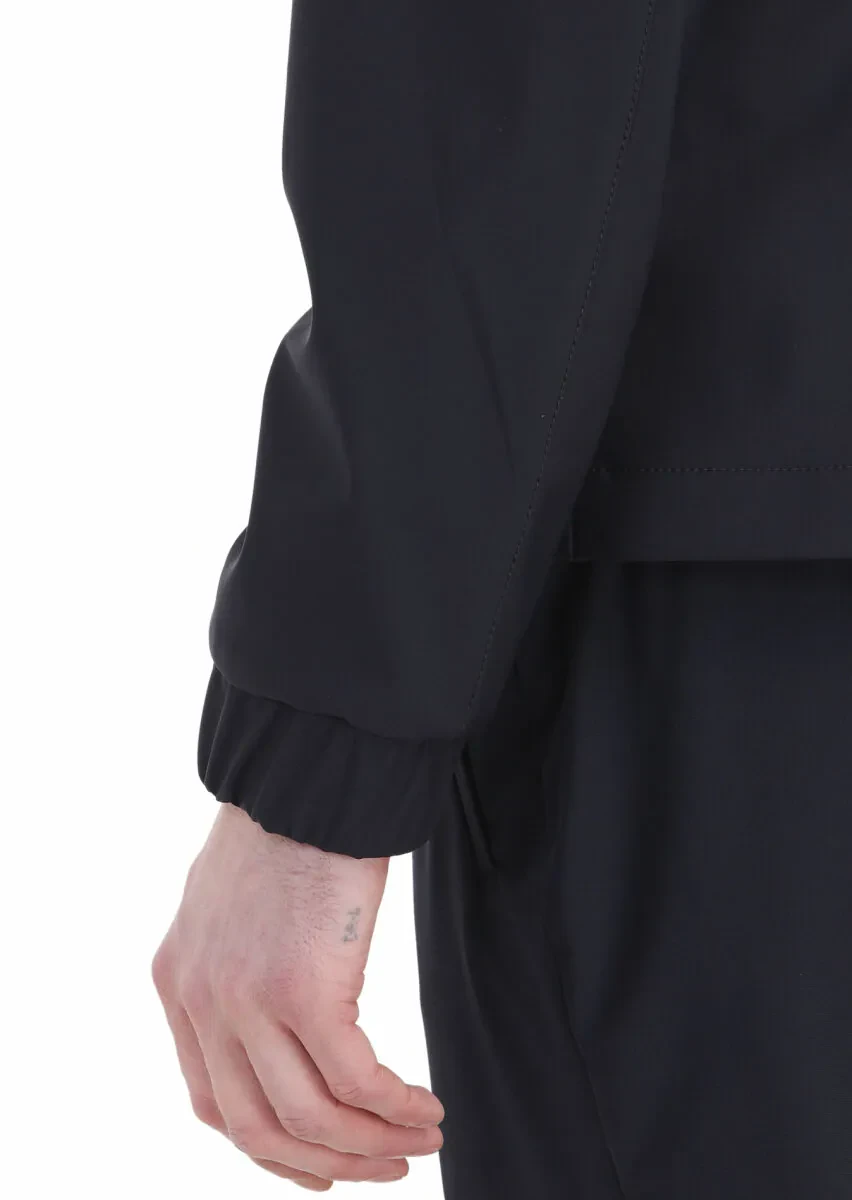 Navy Blue Comfort Fit Hooded Sport Weaving Coat - 6