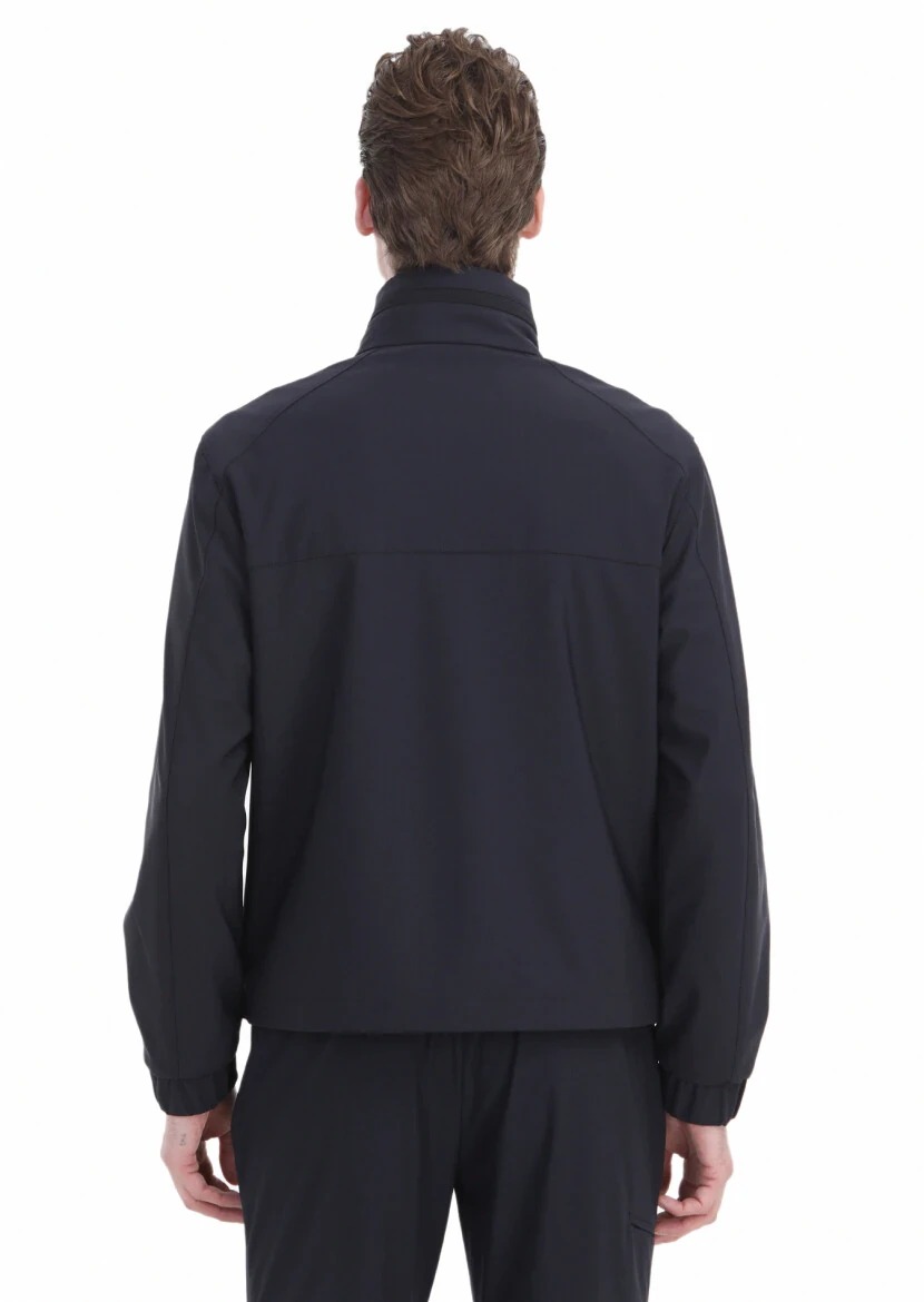 Navy Blue Comfort Fit Hooded Sport Weaving Coat - 7