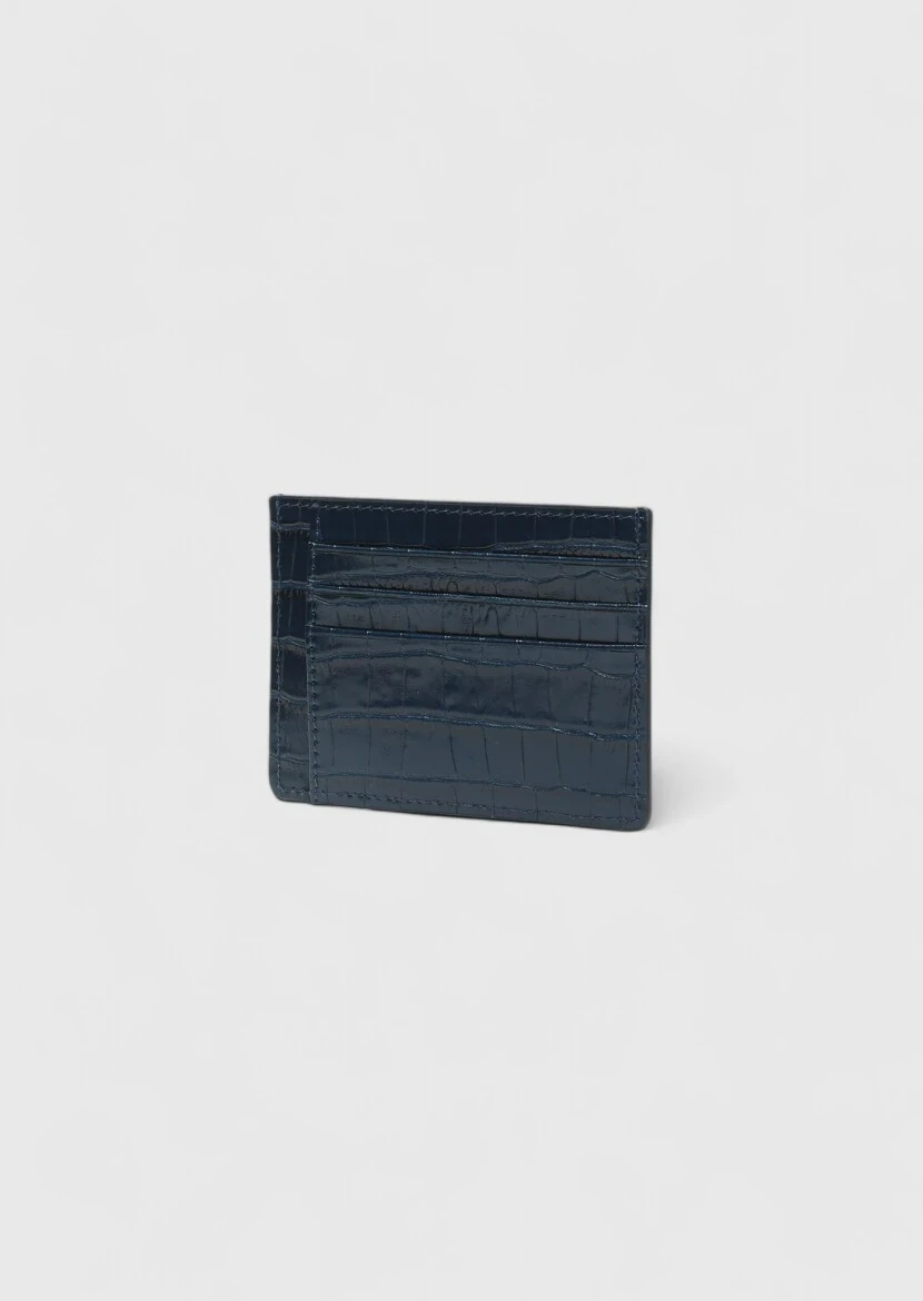Navy Blue Cow Leather Card Holder - 1