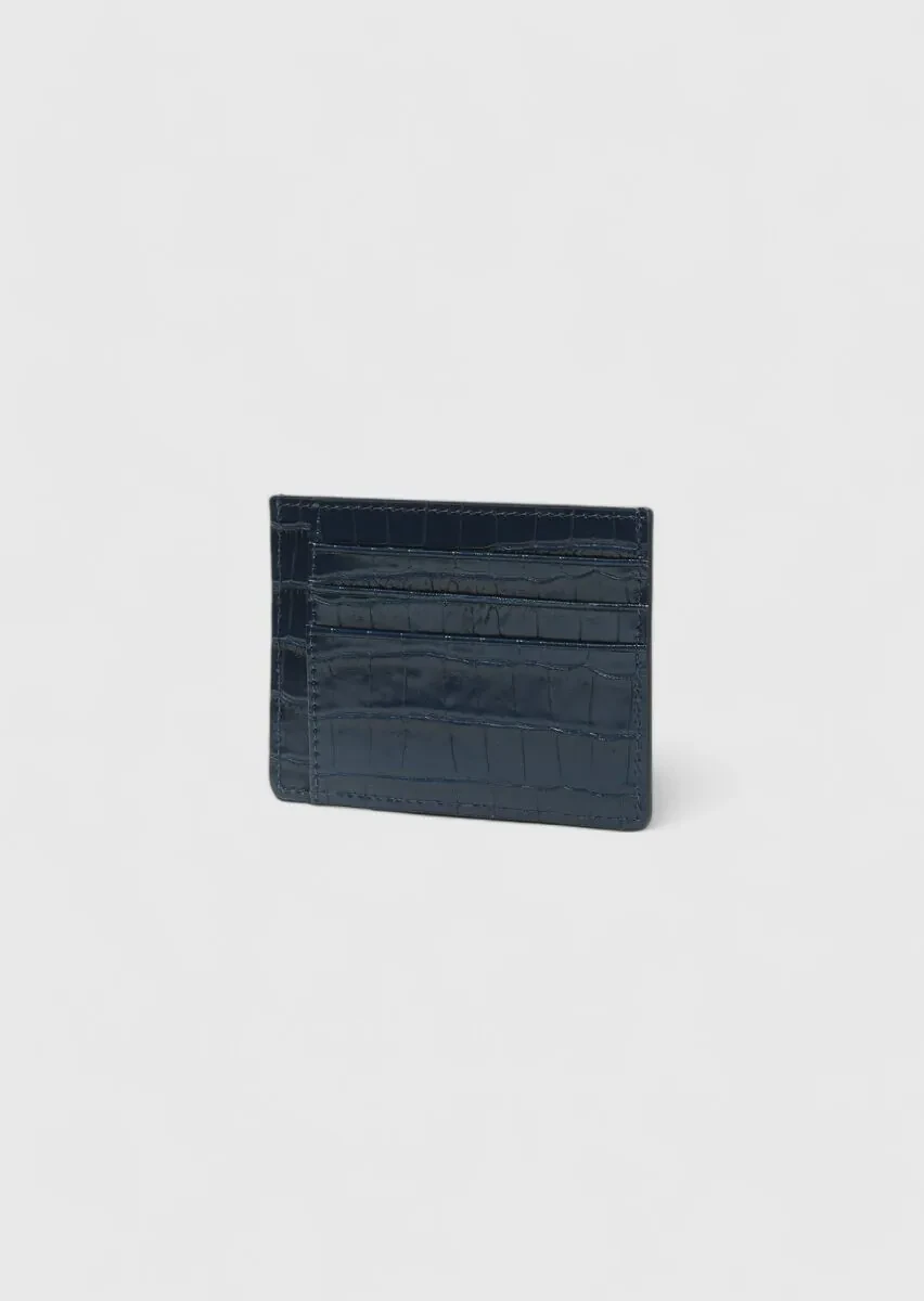 Navy Blue Cow Leather Card Holder - 1