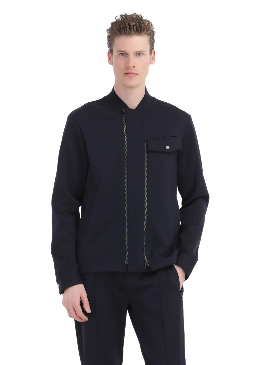 Navy Blue Crew Neck Jacquard Sweatshirt - RAMSEY