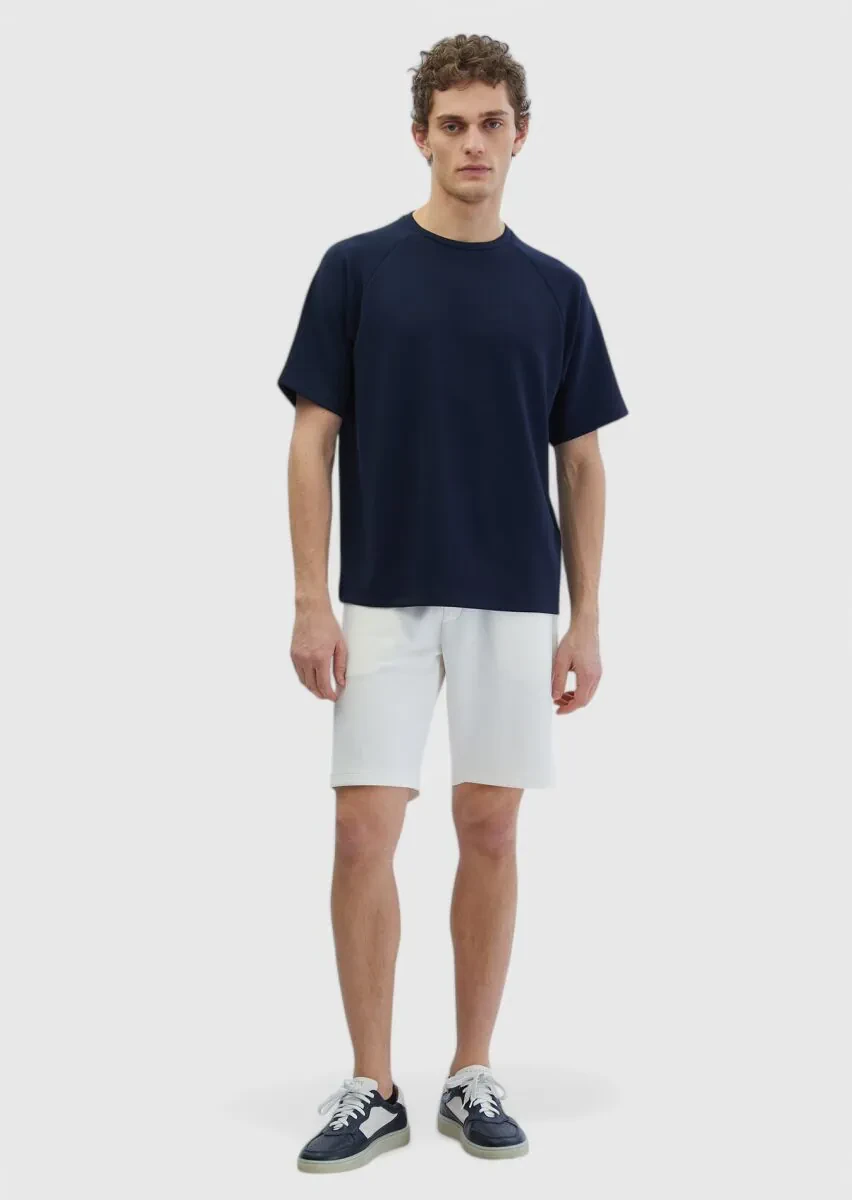 Navy Blue Crew Neck Plain Sweatshirt - 1