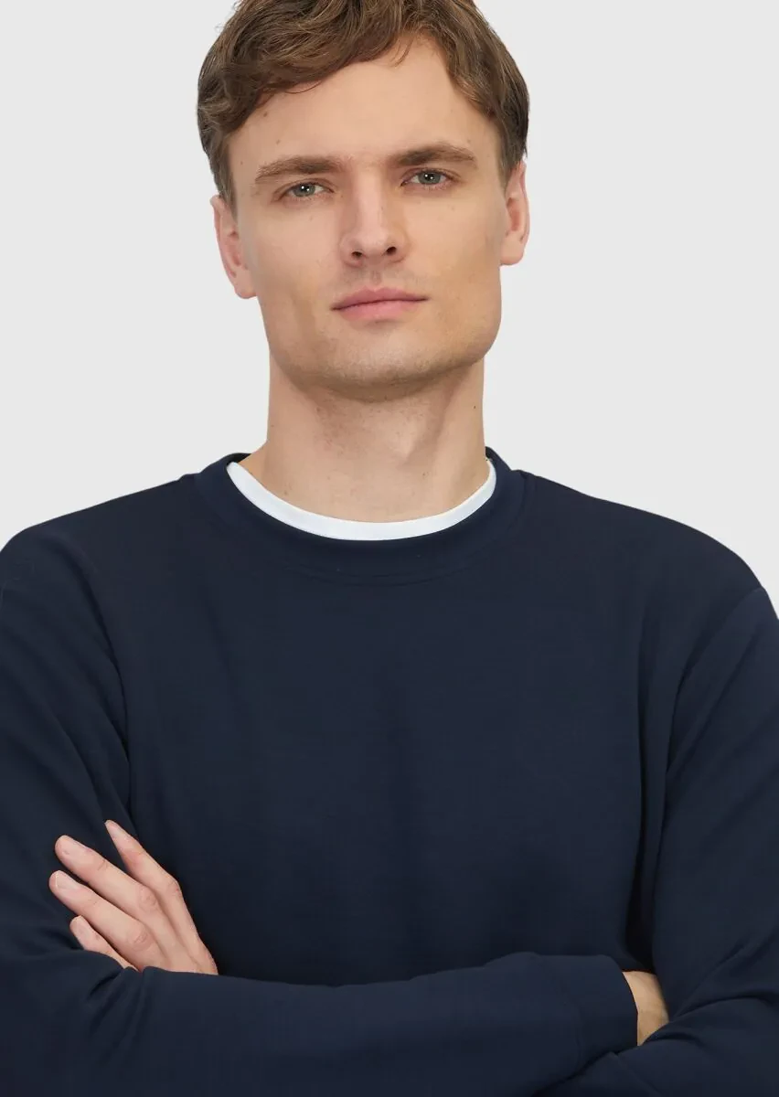 Navy Blue Crew Neck Plain Sweatshirt - 3