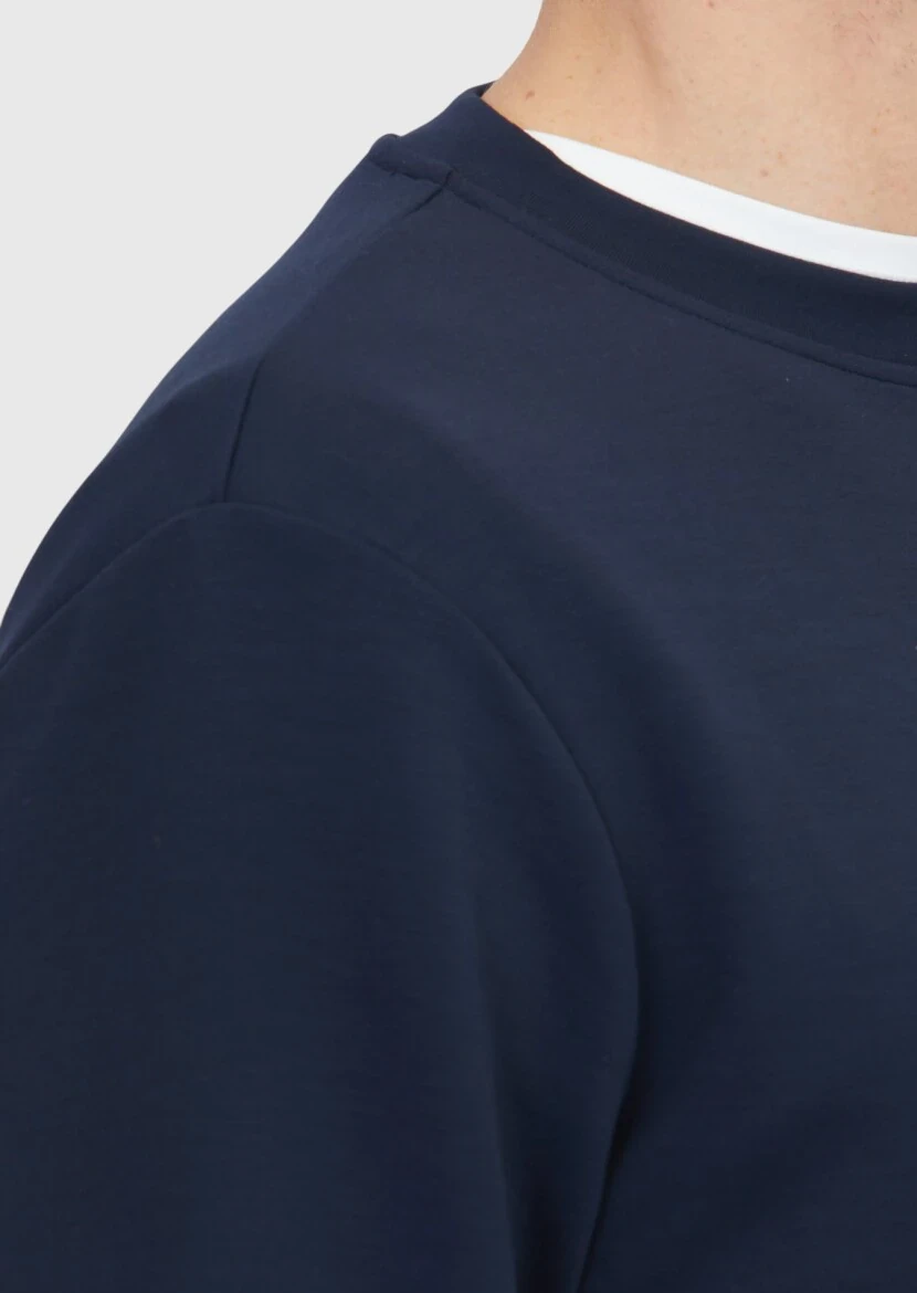 Navy Blue Crew Neck Plain Sweatshirt - 4