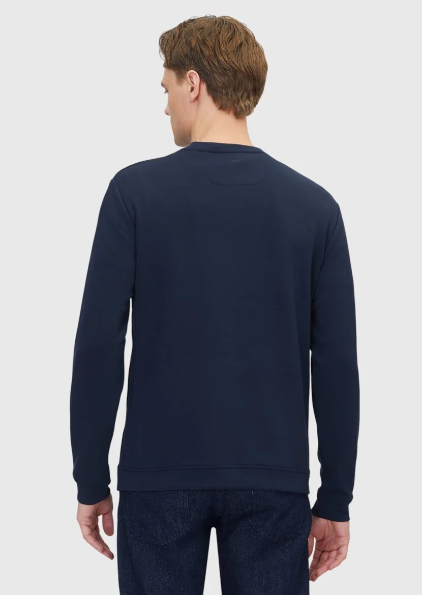 Navy Blue Crew Neck Plain Sweatshirt - 5