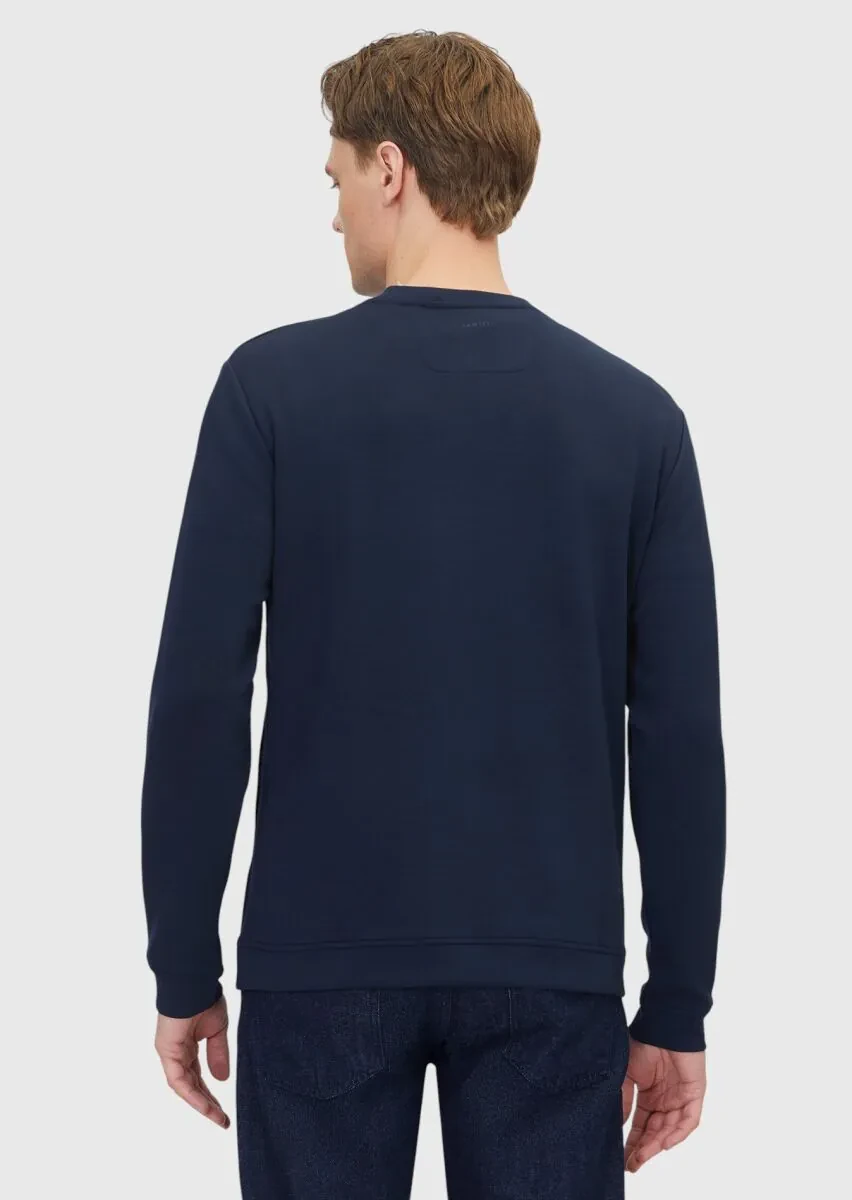 Navy Blue Crew Neck Plain Sweatshirt - 5