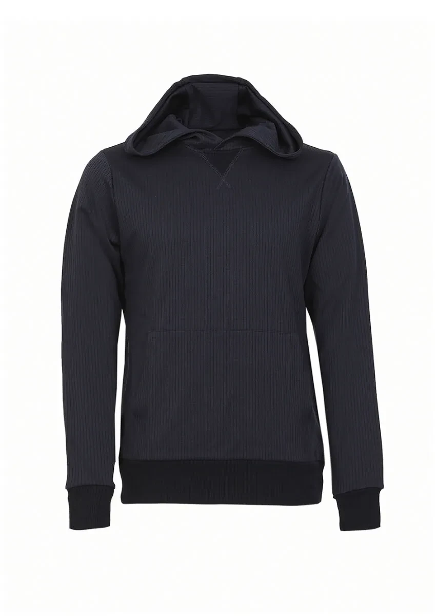 Navy Blue Hooded Jacquard Sweatshirt - 5