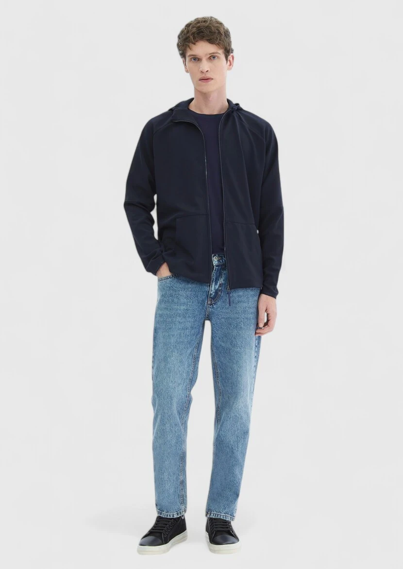 Navy Blue Hooded Plain Sweatshirt - RAMSEY