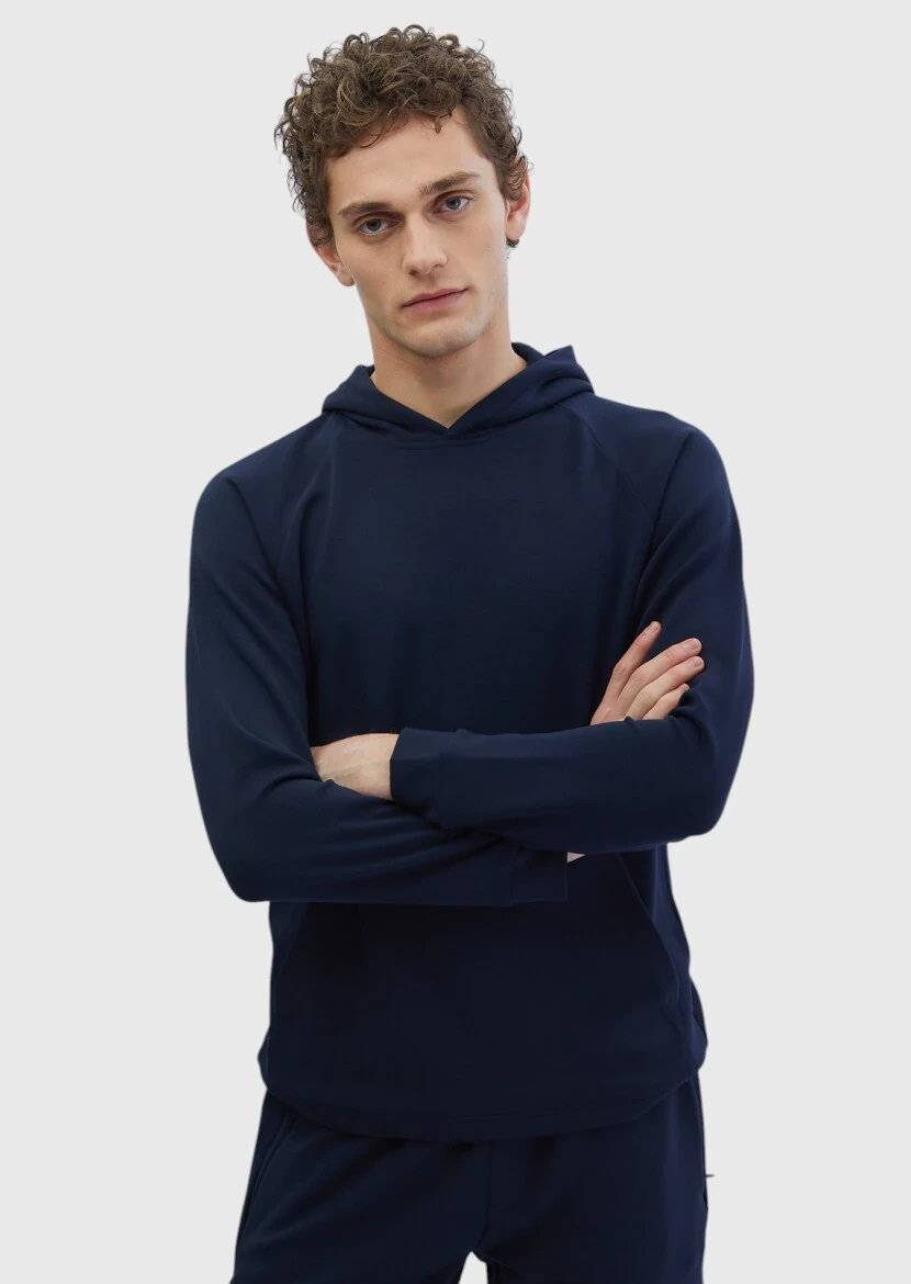 Navy Blue Hooded Plain Sweatshirt - RAMSEY
