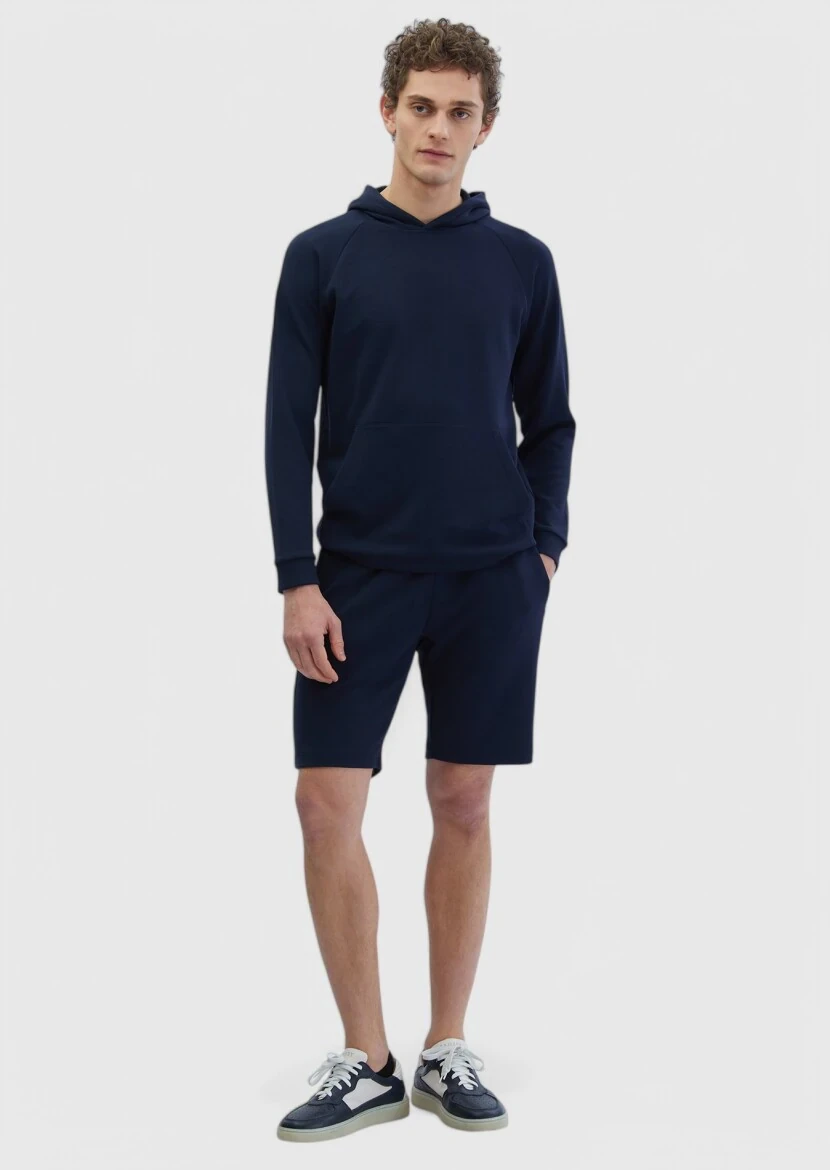 Navy Blue Hooded Plain Sweatshirt - RAMSEY