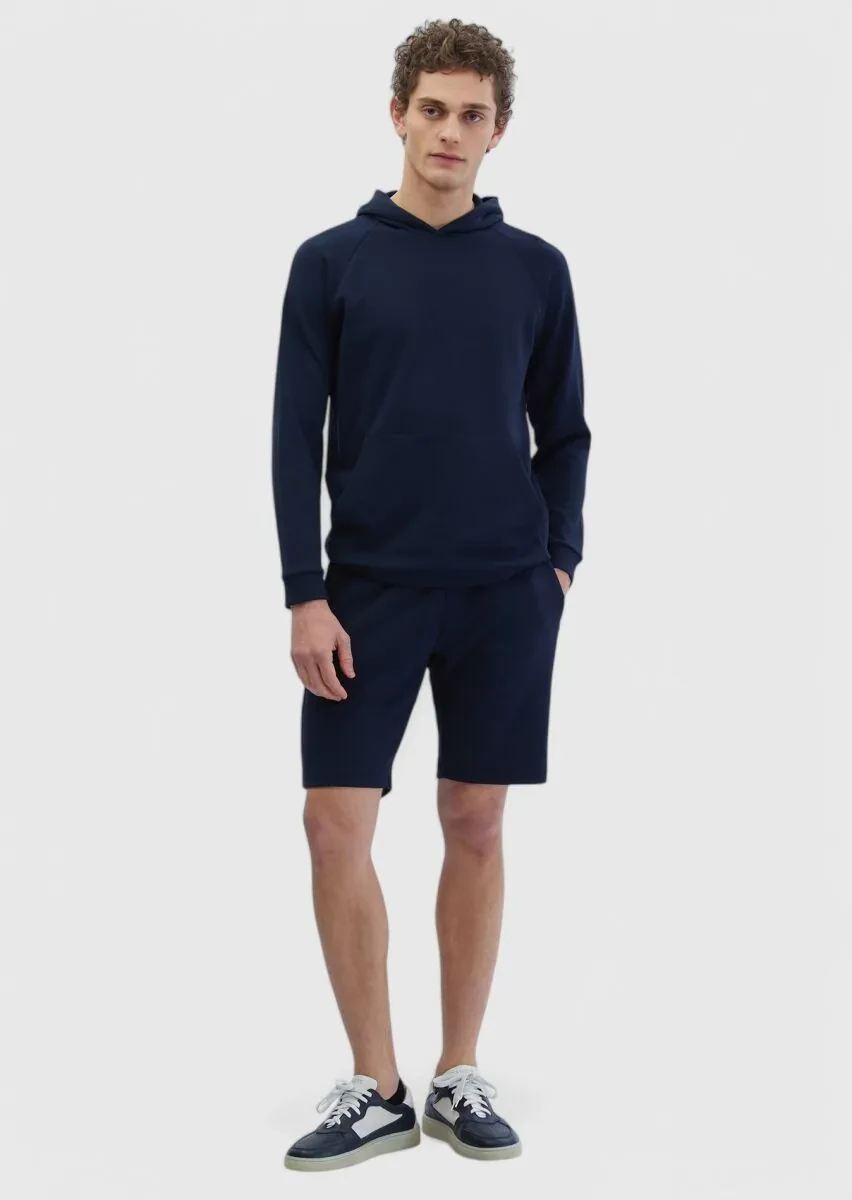 Navy Blue Hooded Plain Sweatshirt - 2