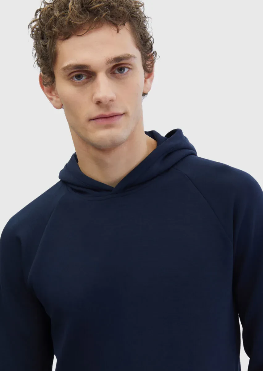 Navy Blue Hooded Plain Sweatshirt - 3