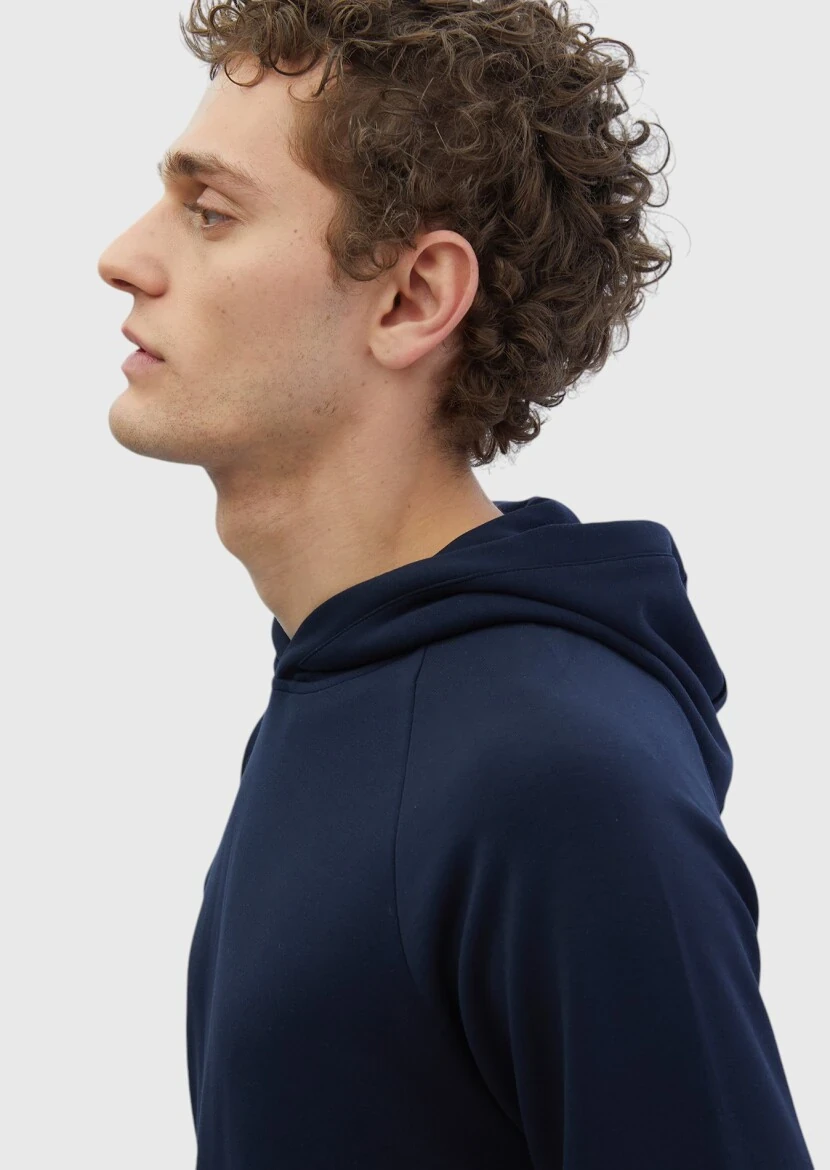 Navy Blue Hooded Plain Sweatshirt - 4