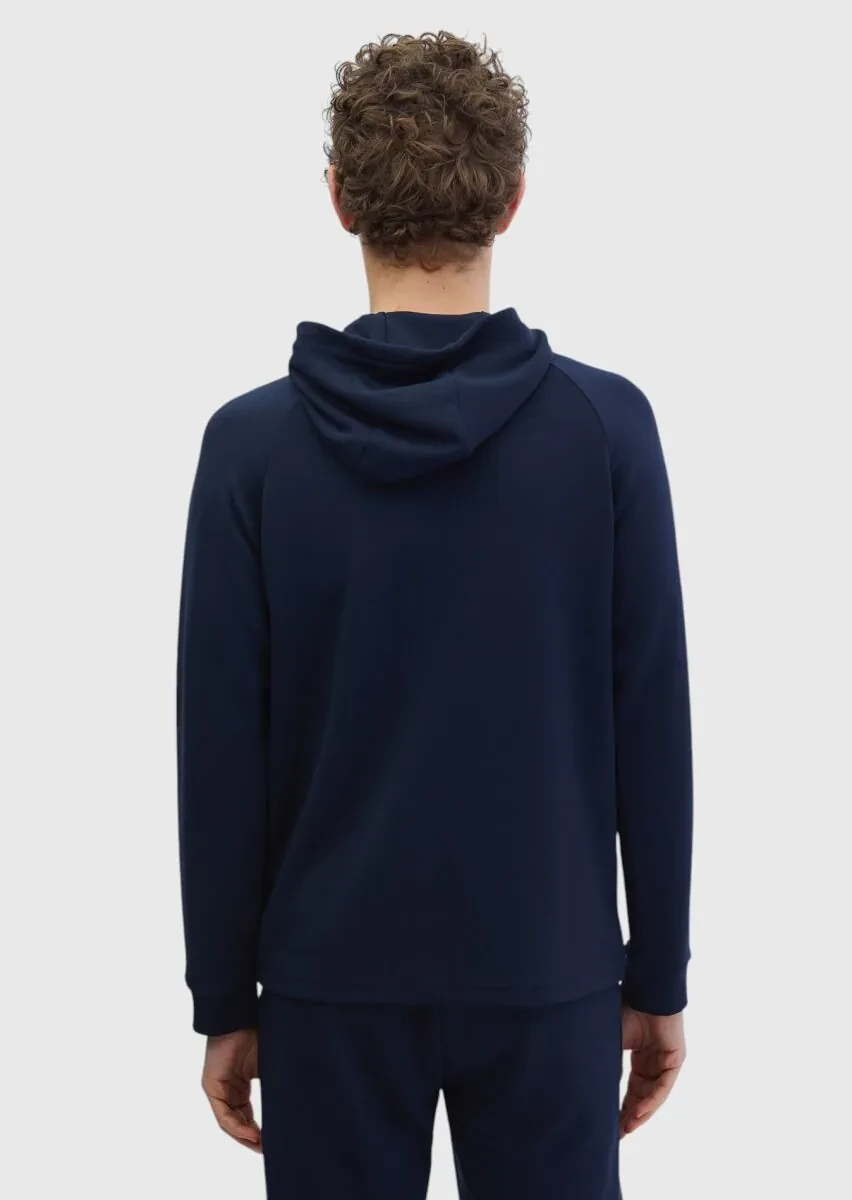 Navy Blue Hooded Plain Sweatshirt - 5