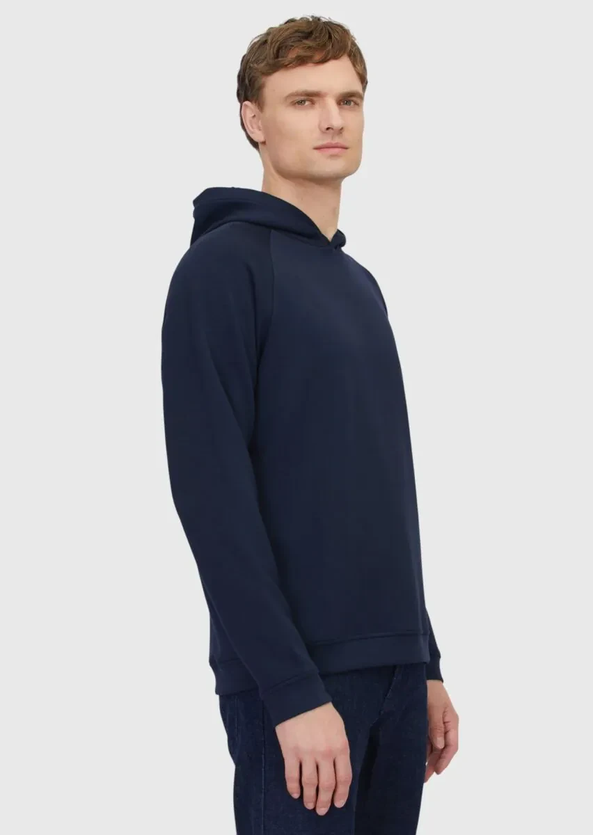 Navy Blue Hooded Plain Sweatshirt - 3