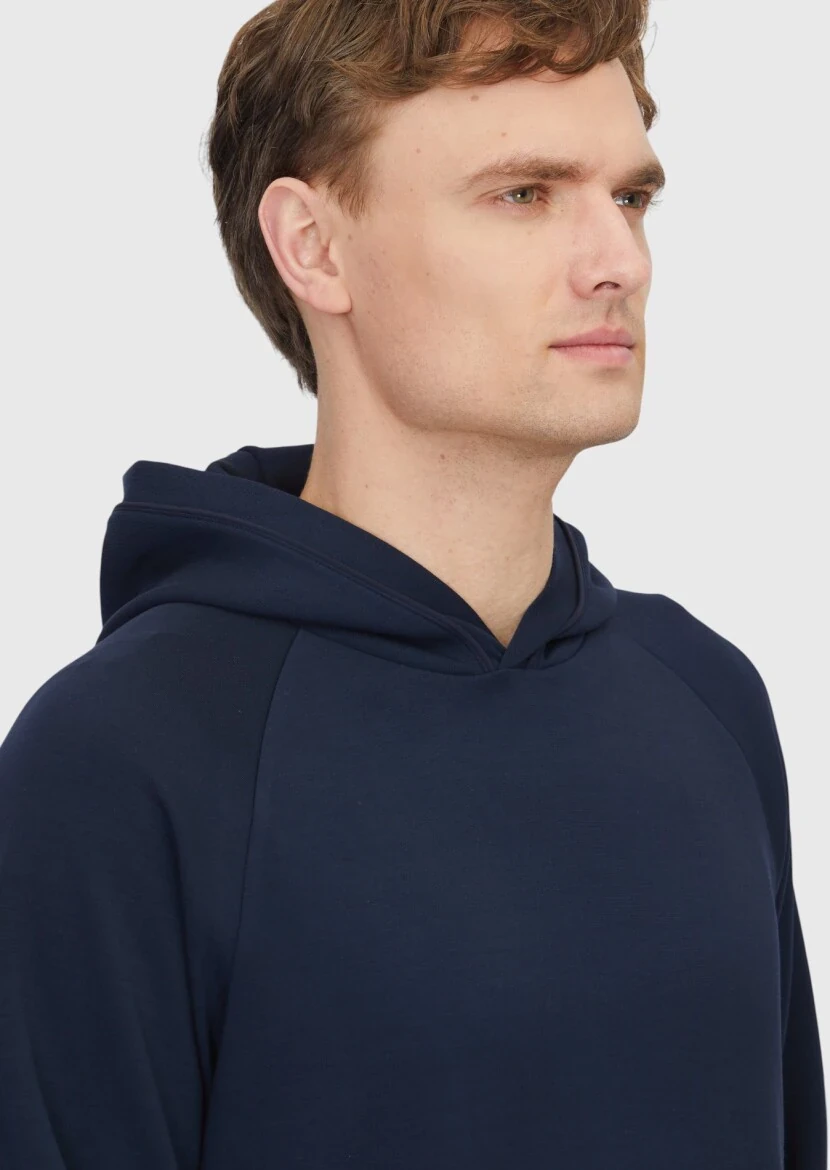 Navy Blue Hooded Plain Sweatshirt - 4