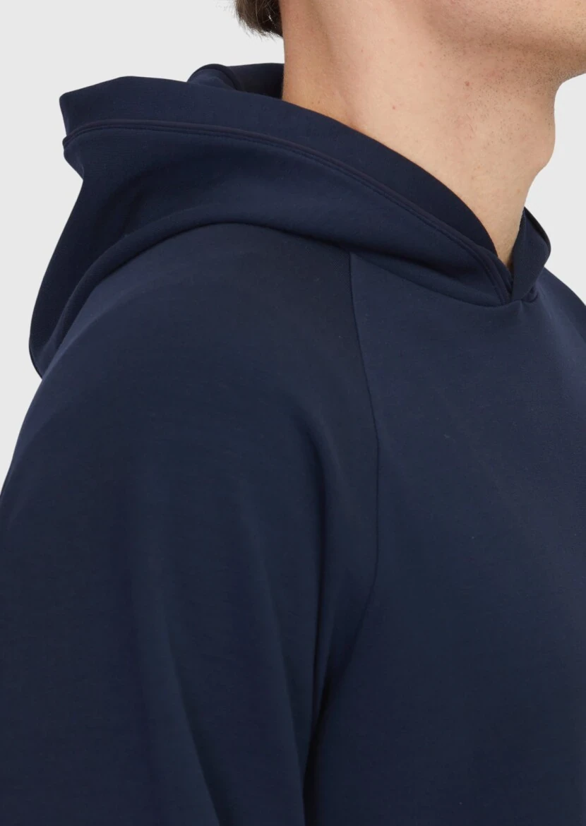 Navy Blue Hooded Plain Sweatshirt - 5