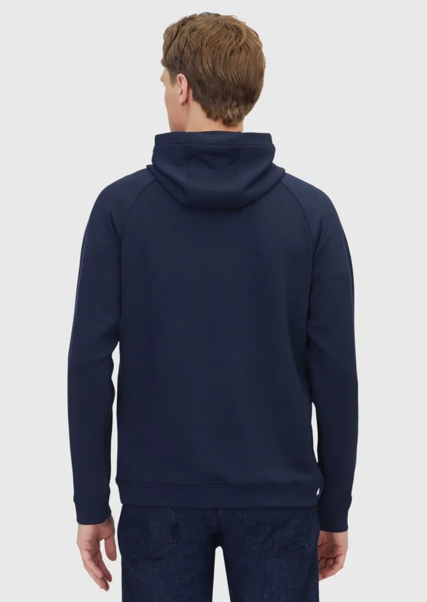Navy Blue Hooded Plain Sweatshirt - 6