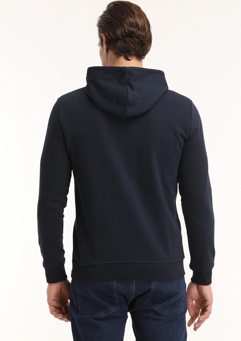Navy Blue Hooded Printed Sweatshirt - 4