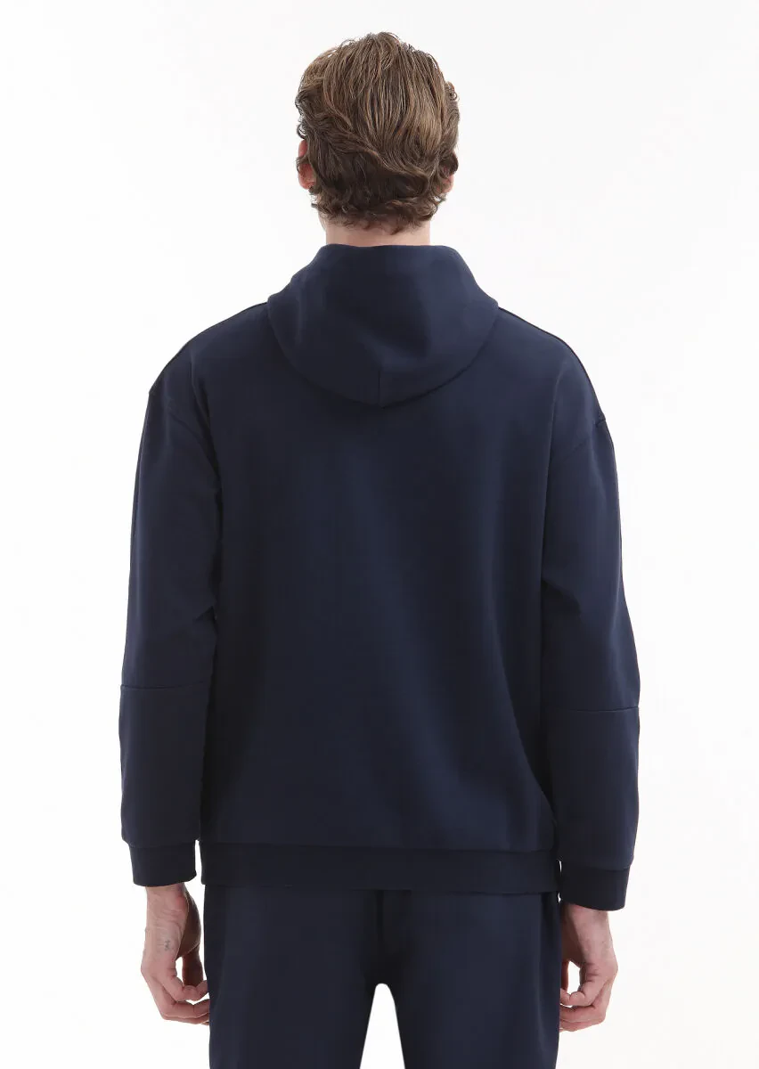Navy Blue Hooded Printed Sweatshirt - 5